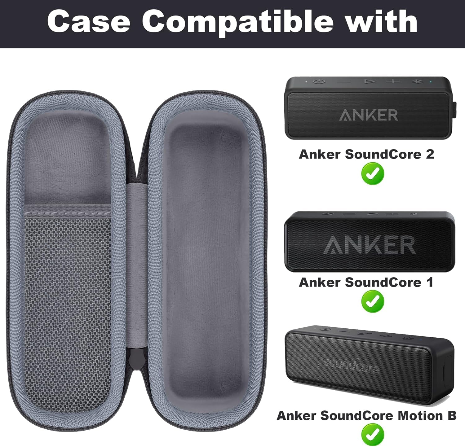 Hard Case Replacement for Anker Soundcore/Soundcore 2 / Motion B Portable Outdoor Sports Bluetooth Speaker (Black)